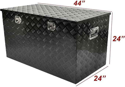 44 Inch Black Aluminum Tool Box 5 Bar Tread Chest Box Flatbox for Truck Car Outdoor Trailer Pickup Underbody RV ATV Storage Bed ToolBox w/Lock and Keys, Side Handle (44"x24"x24")