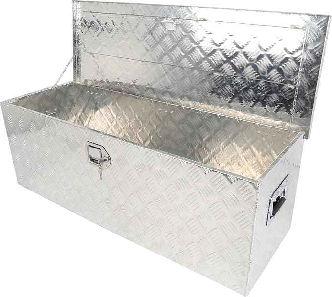 SCITOO 44 Inch Diamond Plate Truck Bed Tool Box,Heavy Duty Aluminum Crossover Storage for Most Full Size Pickups,Lockable Weatherproof Chest,Fits 44" Truck Beds,Easy Access to Load and Unload