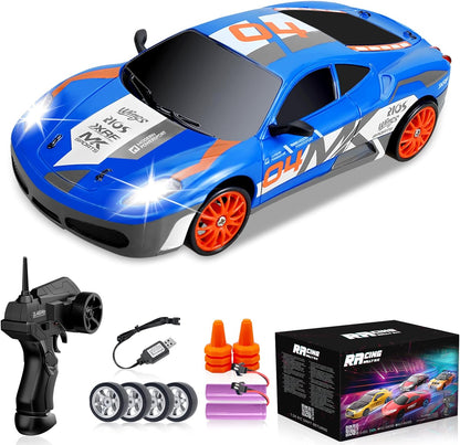 RC Drift Car 2.4GHz 1:24 Scale 4WD Remote Control Car 15KM/H High Speed Drifting RC Cars with Cool Lights, Two Batteries and Extra Tires Toys for Kids Boys Girls Adults, Blue - AutoBay