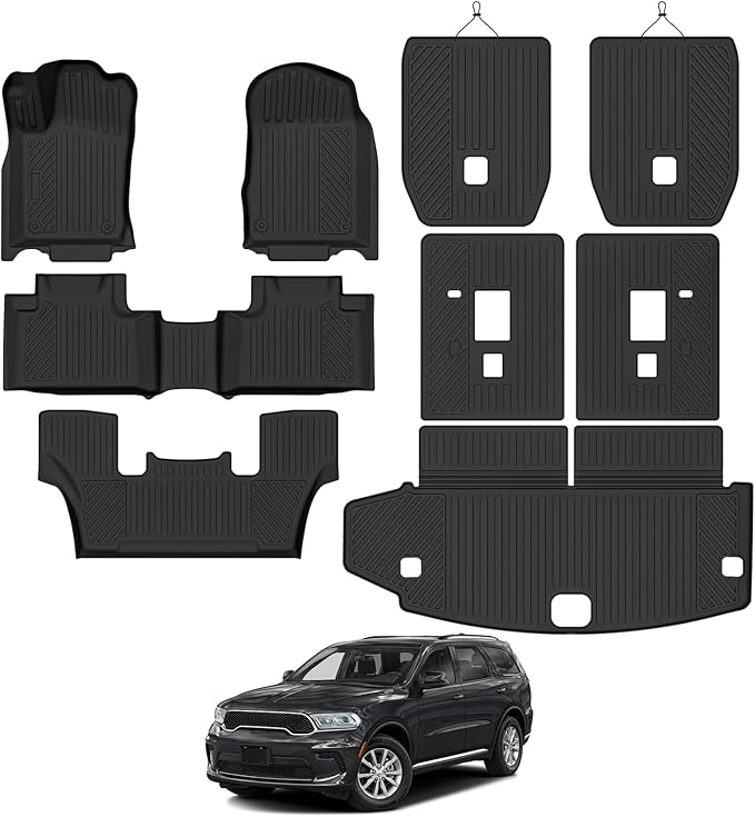 Custom Fit Floor Mats for 2016-2025 2026 Dodge Durango 6-Seater 2nd Row Bucket Seats, All Weather TPE Floor Liners with Trunk Mat & Backrest Protectors, Odorless Full Set Interior Accessories