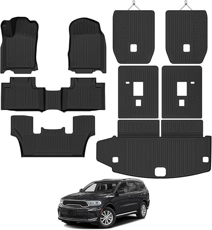 Custom Fit Floor Mats for 2016-2025 2026 Dodge Durango 6-Seater 2nd Row Bucket Seats, All Weather TPE Floor Liners with Trunk Mat & Backrest Protectors, Odorless Full Set Interior Accessories