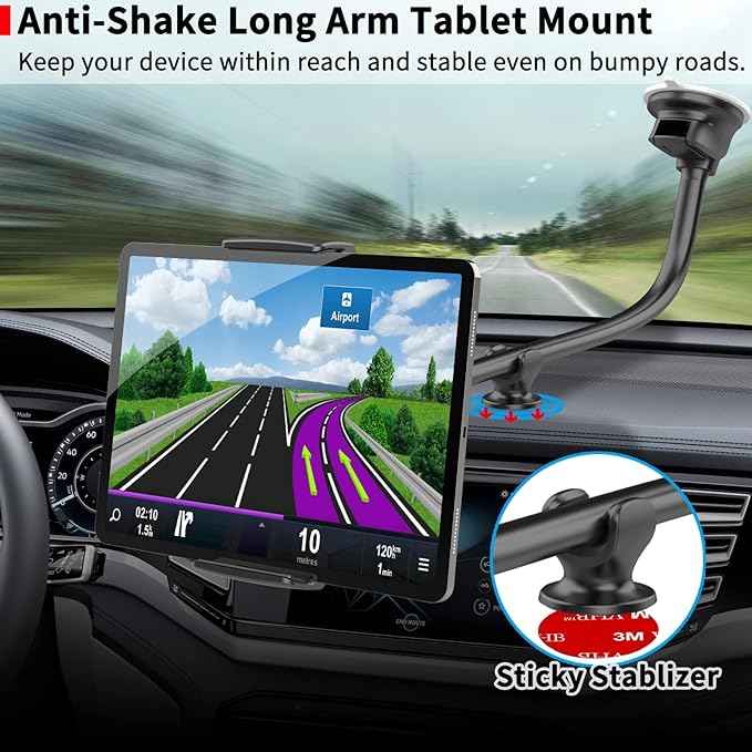 APPS2Car Tablet Car Mount for iPad Truck Holder Long Arm Extension Strong Suction Cup Windshield Mount for 7-11 Inch Tablet iPad Pro Air Mini iPhone