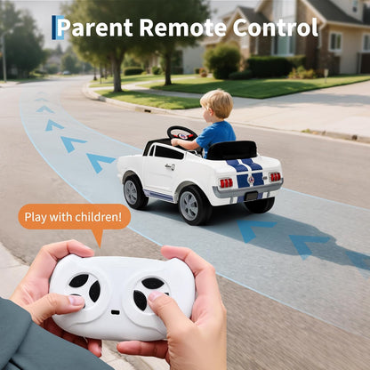 12V Ride on Car Licensed Shelby GT350, Battery Powered Ride On Toy for Toddlers with Remote Control, Electric Car for Kids, Bluetooth, Shock Absorbers, Safety Belt, 3 Speeds, LED Lights, Music, White - AutoBay