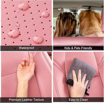 Tesla Model 3 Car Seat Covers Nappa Leather Car Interior Seat Airbag Compatible Cushion Cover Full Set Custom Fit 2023 2022 2021 2020 2019 2018, Nappa Pink