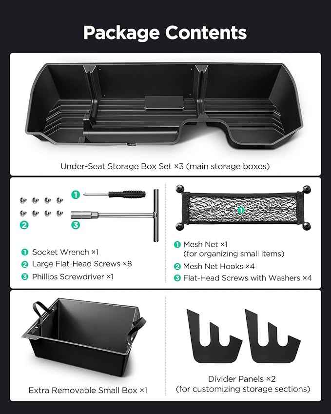 Truck Underseat Storage for Silverado Sierra: 2019-2026 Crew/Double Cab, Rear Under Seat Organizer Tool Box Car Accessory for Chevy Silverado & GMC Sierra 1500 2500HD 3500HD (w/ Detach Bin & Mesh Net)