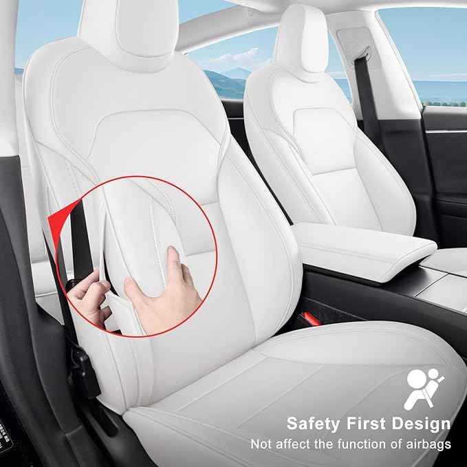 2024 Tesla Model 3 Highland Upgraded Car Seat Covers Nappa Leather Car Interior Airbag Compatible Cushion Cover Full Set Custom Fit Model 3, Nappa White