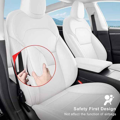 2024 Tesla Model 3 Highland Upgraded Car Seat Covers Nappa Leather Car Interior Airbag Compatible Cushion Cover Full Set Custom Fit Model 3, Nappa White