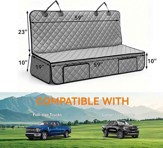 Dog Truck Seat Cover for Back Seat,Waterproof Back Seat Cover for Truck,Heavy-Duty Scratchproof Pu Leather Bench Seat Covers for Trucks Ford F-Series/Chevrolet Silverado/Ram/Jeeps (Grey, X-Large)