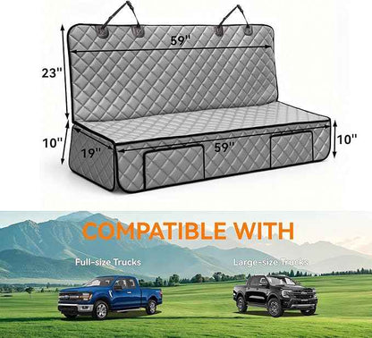 Dog Truck Seat Cover for Back Seat,Waterproof Back Seat Cover for Truck,Heavy-Duty Scratchproof Pu Leather Bench Seat Covers for Trucks Ford F-Series/Chevrolet Silverado/Ram/Jeeps (Grey, X-Large)
