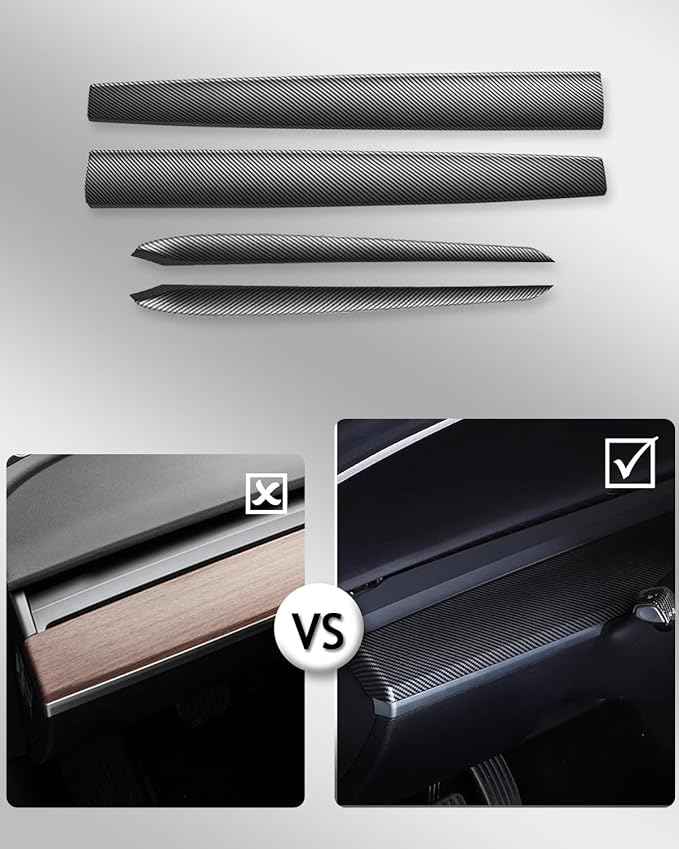 Matte Carbon Fiber Dashboard Cover and Front Door Cover Compatible with Tesla Model 3（2021-2023） and Model y（2019-2024 (Matte Carbon Fiber)
