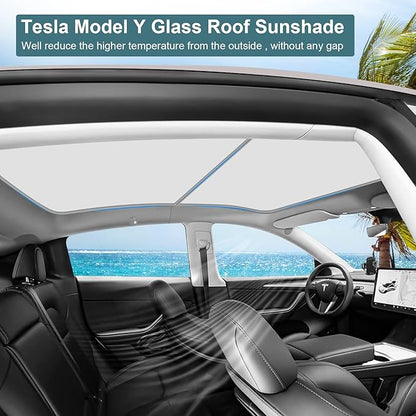 Roof Sunshades for Tesla Model Y 2021-2025, Upgraded [Cooling Tech, Heat Insulation] Non-Sag Sunroof Shade for Tesla Model Y Accessories (Not fit 2025-2026 Juniper)