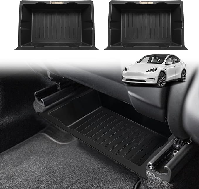 Under Seat Storage Box 2PCS Compatible with 2020-2025 Tesla Model Y Accessories Custom Fit Underseat Organizer Hidden Design Non-slip Underseat Rubbery Bins (NOT for Juniper)