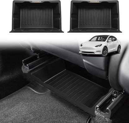 Under Seat Storage Box 2PCS Compatible with 2020-2025 Tesla Model Y Accessories Custom Fit Underseat Organizer Hidden Design Non-slip Underseat Rubbery Bins (NOT for Juniper)