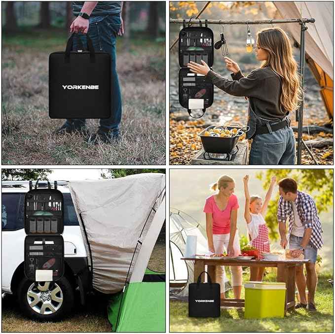 Large Camp Kitchen Organizer, High Capacity Camping Cooking Utensils Bag, with Paper Towel Holder, Multi-pocket Waterproof Camping Utensils Holder for BBQ Outdoor Cooking Essentials