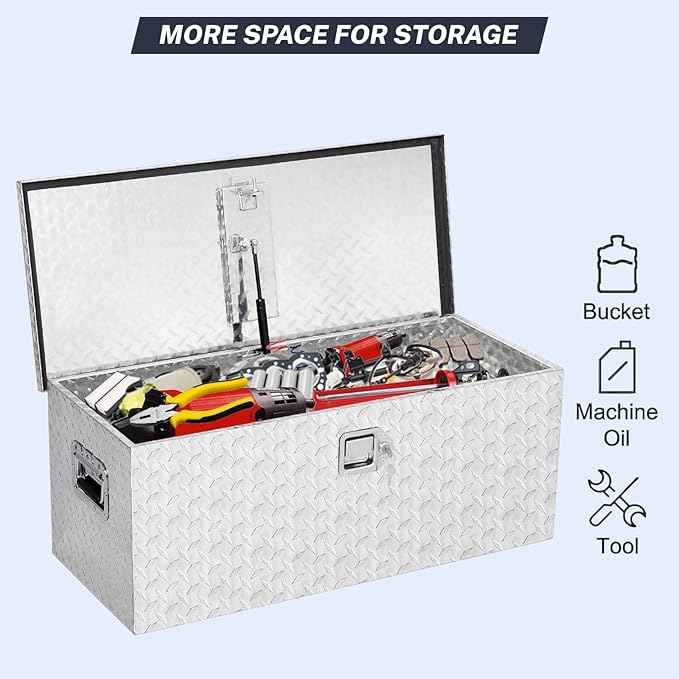 Heavy Duty Aluminum Truck Tool Box Waterproof Lockable Storage Toolbox for Pickup Beds, RVs & Trailers, Secure Organizer with Side Handles & Gas Strut Lid