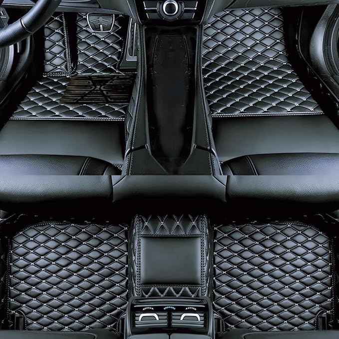 Yaruicar Custom Car Floor Mats for 2002-2026 Cadillac ATS CTS CT6 DTS Escalade Lyriq GT4 Optiq SRX SLS XT4 XT5 XT6 XTS Car Full Coverage Non-Slip Floor Liners (Black White)