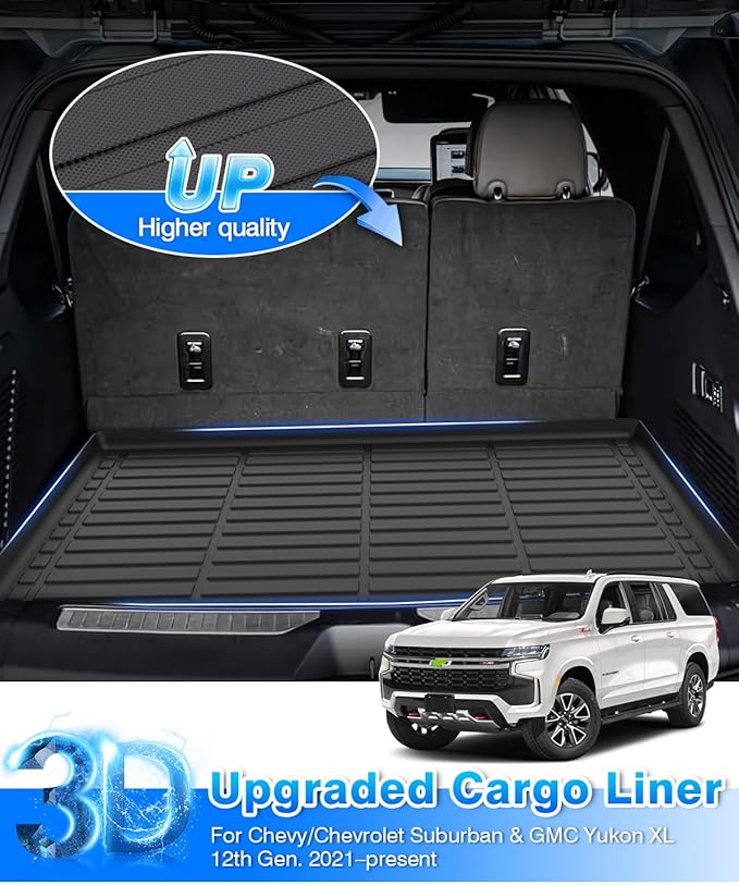 Cartist Floor Mats & Cargo Liner Custom Fit for 2021-2025 2026 Chevy/Chevrolet Suburban & GMC Yukon XL 8 Seat Accessories All Weather Cargo Liners Carpet (2nd Row Bench Seats)