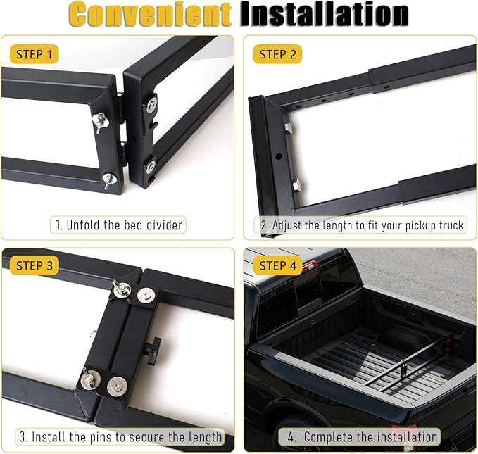 Universal Truck Bed Divider Compatible with Chevy Silverado GMC Sierra Ford Pickup Truck Beds Adjustable Foldable Cargo Organizer Manager No Drilling