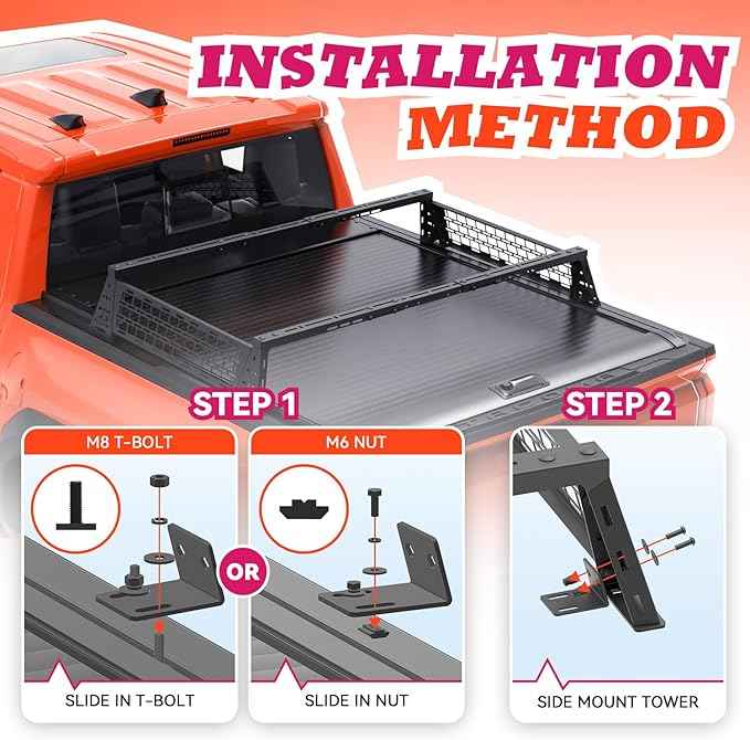 Truck Bed Adjustable Cross Bars with Molle Panels for T-Slot Retract Cover, Wide Width Adjustment for All Pickup Trucks, 95031A