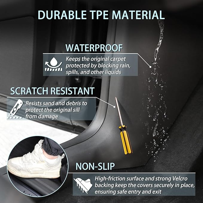 2PCS Door Sill Protector Cover for Tesla Model Y Juniper 2025 2026, One-Piece Full Protection Front & Rear Door Entry Guard Threshold Strip for Model Y Juniper Accessories, Anti-Stain, Kick-Resistant