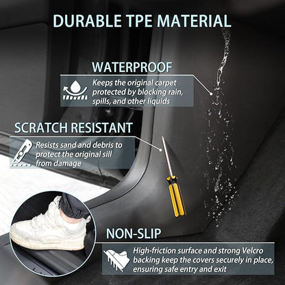 2PCS Door Sill Protector Cover for Tesla Model Y Juniper 2025 2026, One-Piece Full Protection Front & Rear Door Entry Guard Threshold Strip for Model Y Juniper Accessories, Anti-Stain, Kick-Resistant