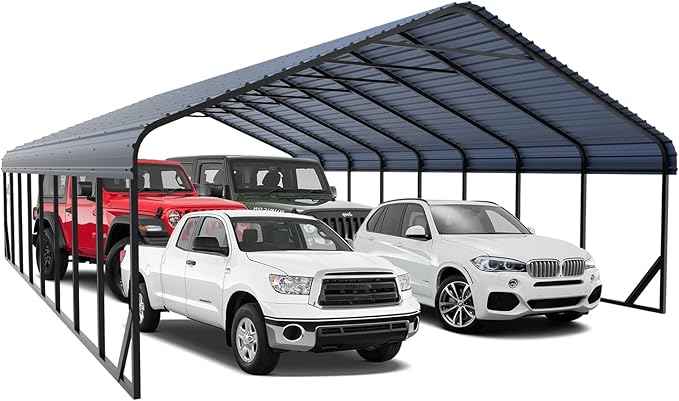 20x40 ft Metal Carport for Outdoor Garages Steel Heavy Duty Portable Garage with Large Tall Carports Canopy for Snow, Car Ports with Galvanized Steel Roof & Frame - Grey