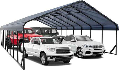 20x40 ft Metal Carport for Outdoor Garages Steel Heavy Duty Portable Garage with Large Tall Carports Canopy for Snow, Car Ports with Galvanized Steel Roof & Frame - Grey