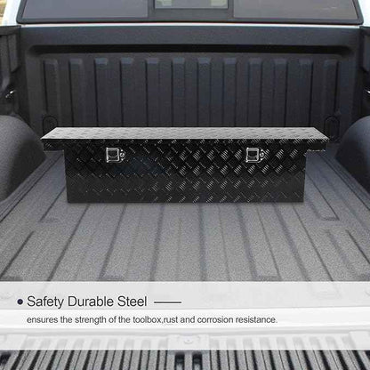 60 Inch Heavy Duty Aluminum Tool Box Wide Utility Trailer Stripes Plated for Pick Up Truck Bed RV ATV Organizer Storage w/Lock and Keys (60"X12"X14")(Only For standard cab or regular CAB)
