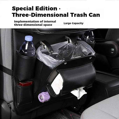 Car Seat Organizer, Multifunctional Backseat Protector Mat, Storage Bag and Tray Rack, Trash Storage (Suitable for Cars, Children, Back of Seats, and Rear Seats) (Black, Leather 1-Piece Set)