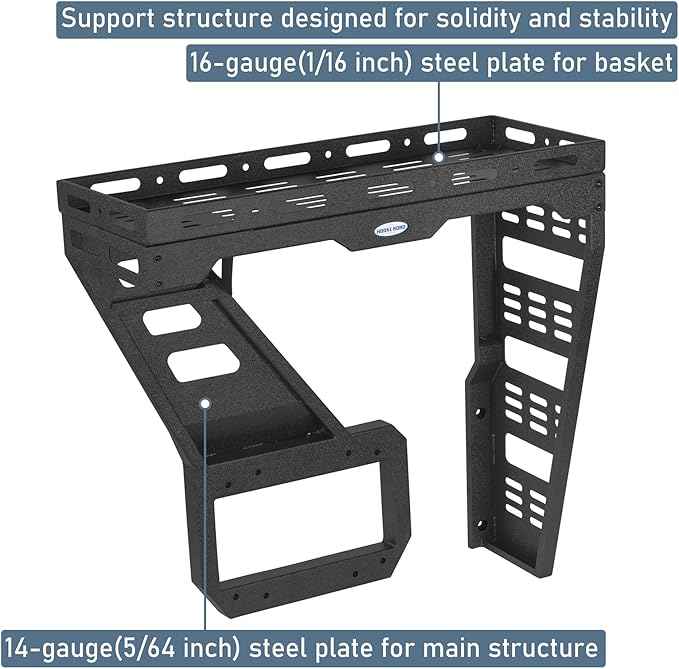 Hooke Road JL Tailgate Spare Tire Cargo Basket Rack for 2018-2026 Jeep Wrangler JL 2/4 Doors, Rear Cargo Storage Tray for Overlanding Gear