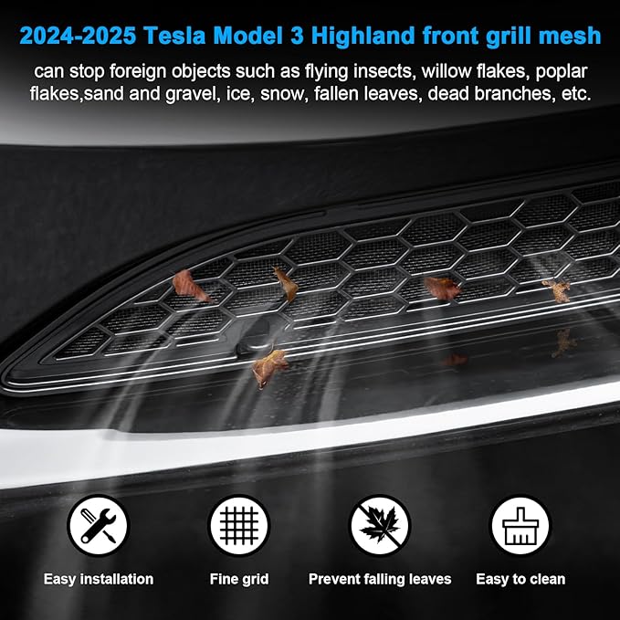 Grille Mesh Inserts for New Tesla Model 3 Highland Front Air Inlet Vent Grille Cover Replacement for Tesla Model 3 2024 2025 Accessories (Not fit with Front Camera Version)
