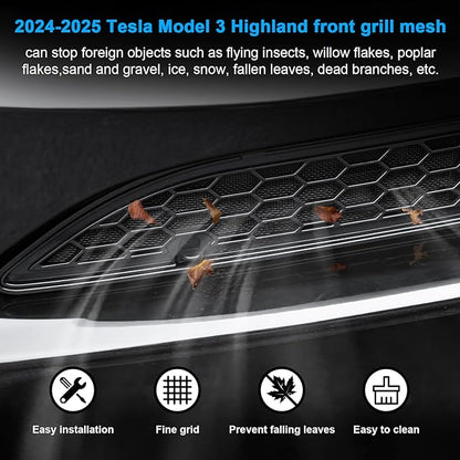 Grille Mesh Inserts for New Tesla Model 3 Highland Front Air Inlet Vent Grille Cover Replacement for Tesla Model 3 2024 2025 Accessories (Not fit with Front Camera Version)