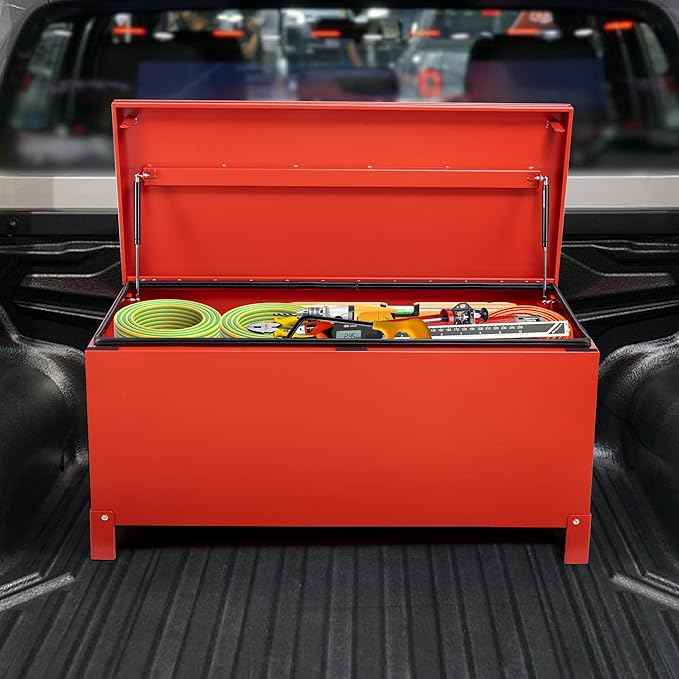 GAOMON Large Tool Box Truck Bed Toolboxes Aluminum Heavy Duty Waterproof Free Assemble Tool Organizer Chest Cabinet Toolbox with Side Handles for Pick Up Trucks RV Trailer (Red, 36x15x19 Inch)