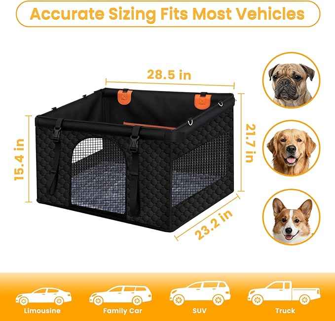Large Dog Car Seat Cover with Dog Bed Mat for Back Seat Half - Single Seat Travel Hammock Extender, Waterproof Hard Bottom for Medium & Large Dogs, Car SUV Truck Vehicle