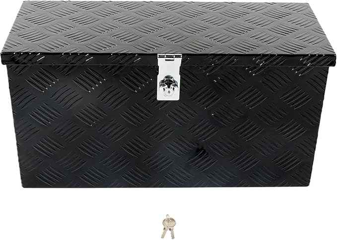 24 Inch Black Aluminum Tool Box 5 Bar Tread ToolBox for Truck Bed Car Outdoor Trailer Pickup Underbody RV ATV Storage Underbed Tools Organizer with Side Handle and Lock (24"X9.5"X12.5")