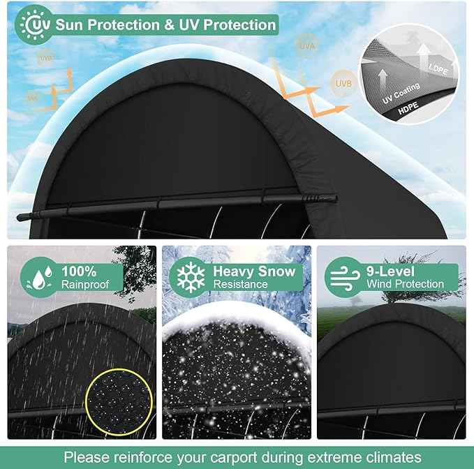 COBIZI Carport 12x20 FT Heavy Duty Portable Garage Storage Shelter Shed with All-Steel Metal Frame & Vents, Round Style Outdoor Storage Shed for Car, Truck, Boat, Patio Furniture Anti-Snow Waterproof