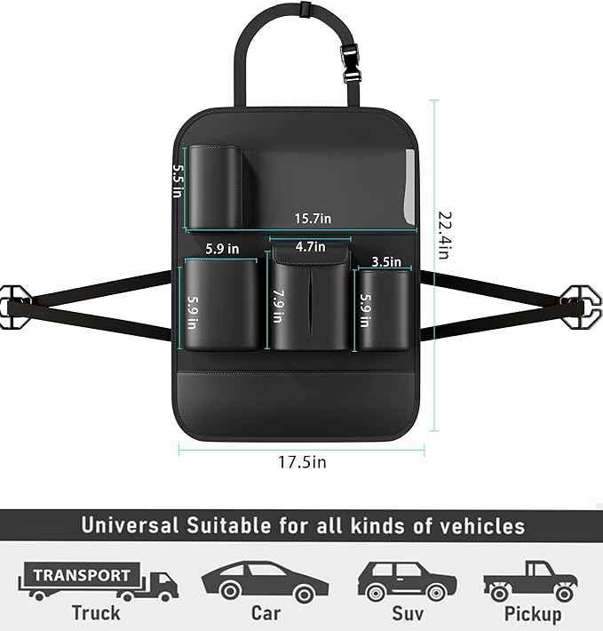 GMQ Backseat Car Organizer with Touch Screen,Protectors Kick Mats Travel Accessories for Kids,Multifunctional Seat Back Organizer Car Travel Organizer Accessories (Black, 1PC)