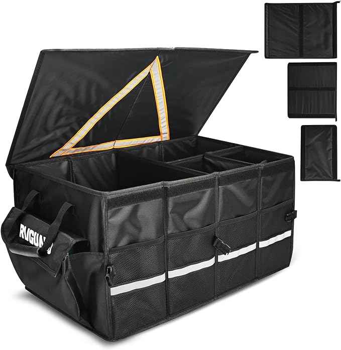 RVGUARD RV Storage Caddy, RV Storage and Organization, with Removable Dividers, Collapsible, Car Trunk Organizer with Large Capacity Waterproof, for RV Accessories, Black
