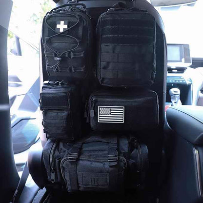 Universal Tactical Car Seat Back Organizer Bag Tactical Molle Vehicle Organizers Panel Vehicle Protector Organizers with 5 Detachable Pouches for Car Truck Ford Jeep (Model B-Black)