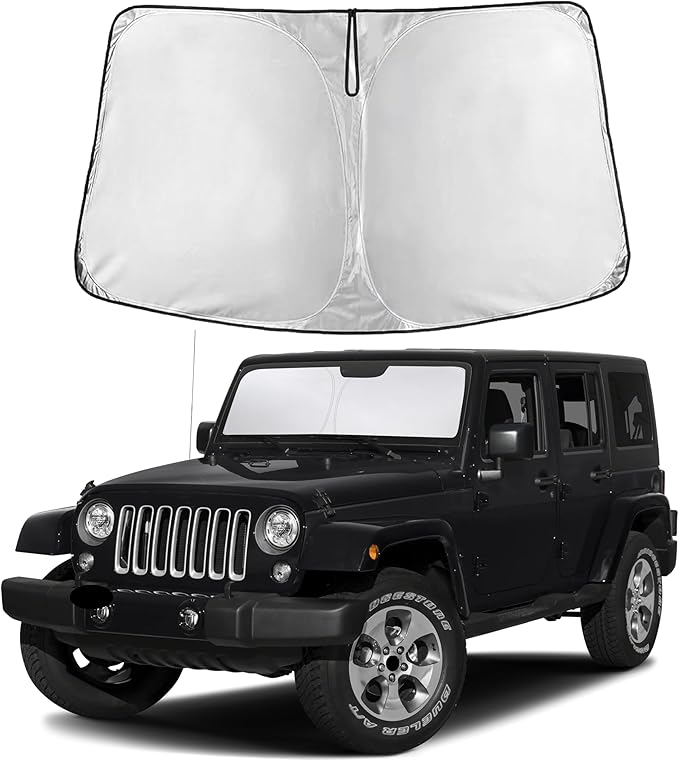EcoNour Windshield Sun Shade for Jeep Wrangler 1997–2017 | Front Window Sunshade | Foldable Car Sun Protector | Blocks UV Rays & Keeps Interior Cooler