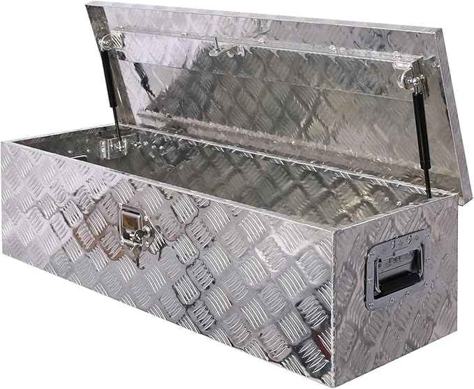 39 Inch Truck Tool Box, Waterproof HeavyDuty Aluminum Tool Box With Lock And Keys, 5 Bar Tread Wide Utility Toolbox For Pick Up Truck Bed Rv Organizer Trailer, 39x13x10inch