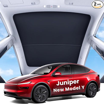 REEVAA 2025 Upgrade Tesla Model Y New (Juniper) Sunshade Roof [No Gaps, No-Sagging] Tesla Y Accessories Heat Insulation Foldable Glass Sunroof Cover for Model Y Juniper 2025-2026, 2PCS, Black