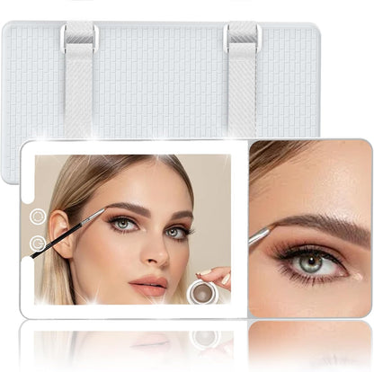 Car Sun Visor Vanity Mirror with Lights,Side with 6 inch 20X Magnifying Mirror,Rechargeable Car Makeup Mirror with 3 Light Modes,Dimmable Touch Led Screen,White