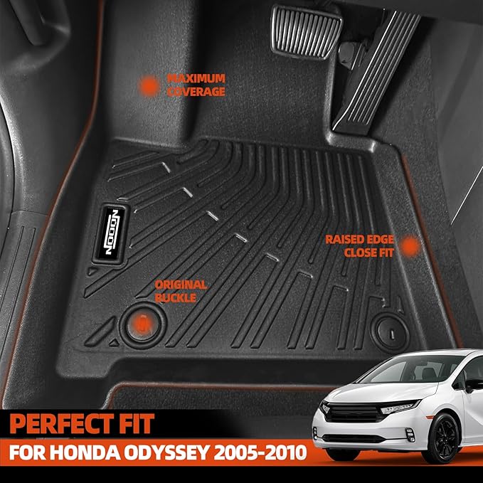 Custom Fit Floor Mats for 2005-2010 Honda Odyssey, All Weather TPE Floor Liners with Trunk Mat & Backrest Protectors, Odorless Full Set Interior Accessories