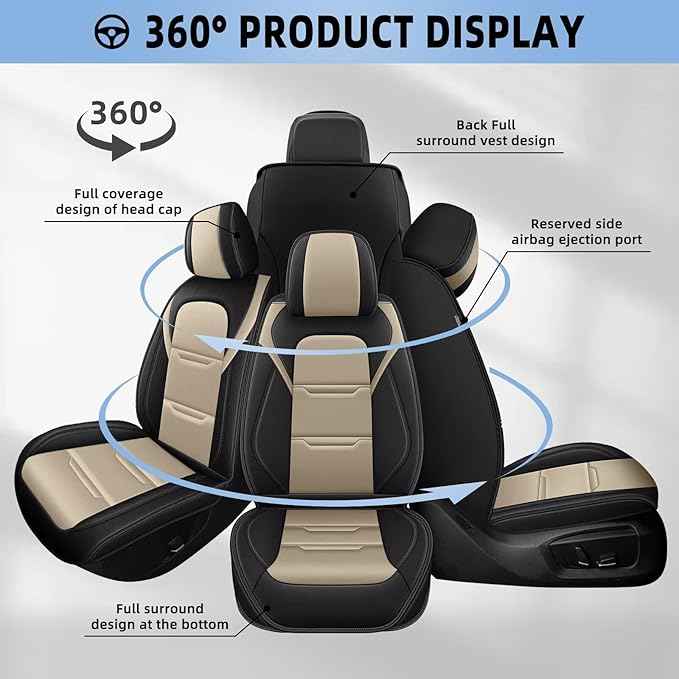 YORKNEIC Fit for Chevrolet Chevy Tahoe Seat Covers 2011-2024 2025 2026 Faux Leather Waterproof Front Car Seat Covers Automotive Seat Protectors Cushions with Airbag Compatible (2 Front Se,Black&Beige)