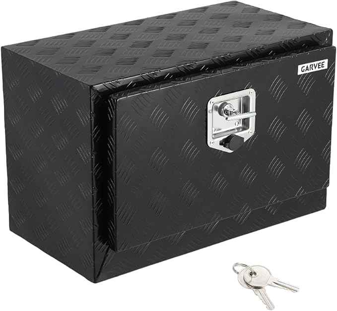Garvee 36"x14"x16" Underbody Truck Tool Box - Heavy Duty Aluminum Diamond Plate Lockable Storage Box with T-Handle Latch & Keys, Waterproof Pickup Trailer Van Under-Vehicle Cargo Box, Black