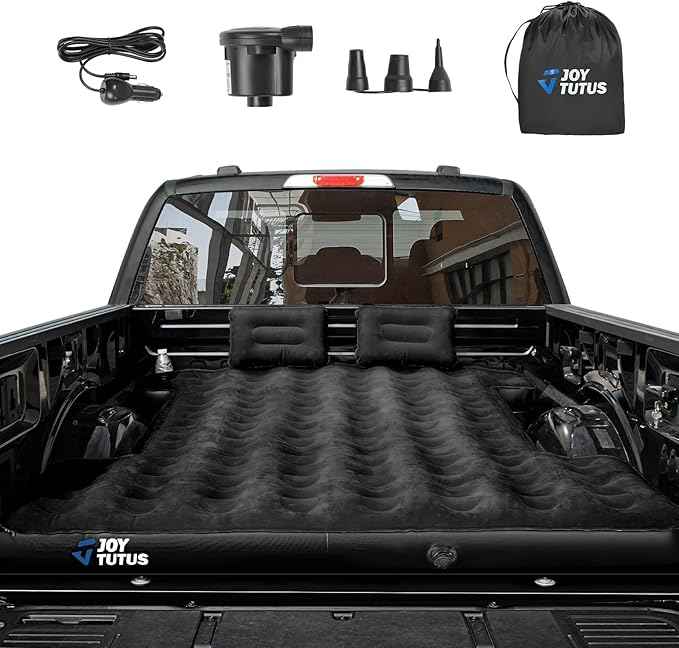 JOYTUTUS Truck Bed Air Mattress for 6.4-6.7Ft, Full Size Regular Beds for Pickup Outdoor Camping, Truck Tent Accessories with Carry Bag & Cup Holder & Cavity Design, Black