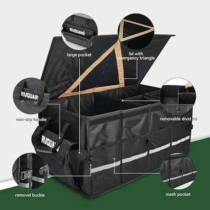 RVGUARD RV Storage Caddy, RV Storage and Organization, with Removable Dividers, Collapsible, Car Trunk Organizer with Large Capacity Waterproof, for RV Accessories, Black