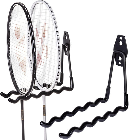 2 Packs Garage Wall Hooks Heavy Duty Hanger,Wall-Mounted Metal Badminton Racket Holder, Tennis Racket Holder Organizer, Hooks for Cables, Ropes and Hoses,Extension Cord Holder (Black)
