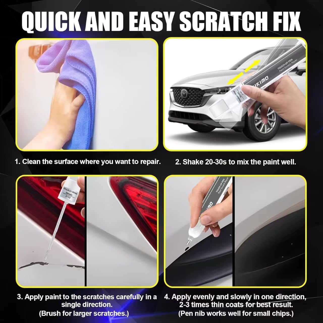 KIKIMO for Mazda Touch Up Paint(Deep Crystal Blue Mica(42M)), Car Paint Repair Kit for Mazda, 2 In 1 Scratches Repair with Pen Tip and Brush, Color-Matched for Quick & Easy Fix